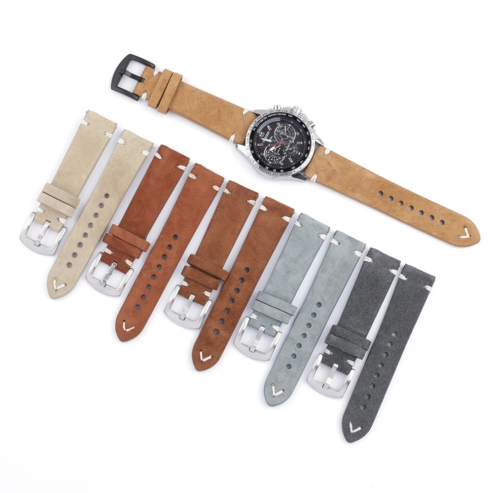 

Handmade Suede Leather Watchband 18mm 20mm 22mm 24mm Vintage Watch Strap Replacement Tan Gray Beige Color for Men Women Watches