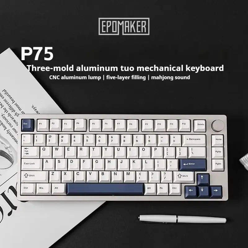 EPOMAKER P75 Wireless Mechanical Keyboard Gaming Tri-mode CNC Aluminum Lump Gasket Customized 75% Layout BT/2.4G/Wired RGB