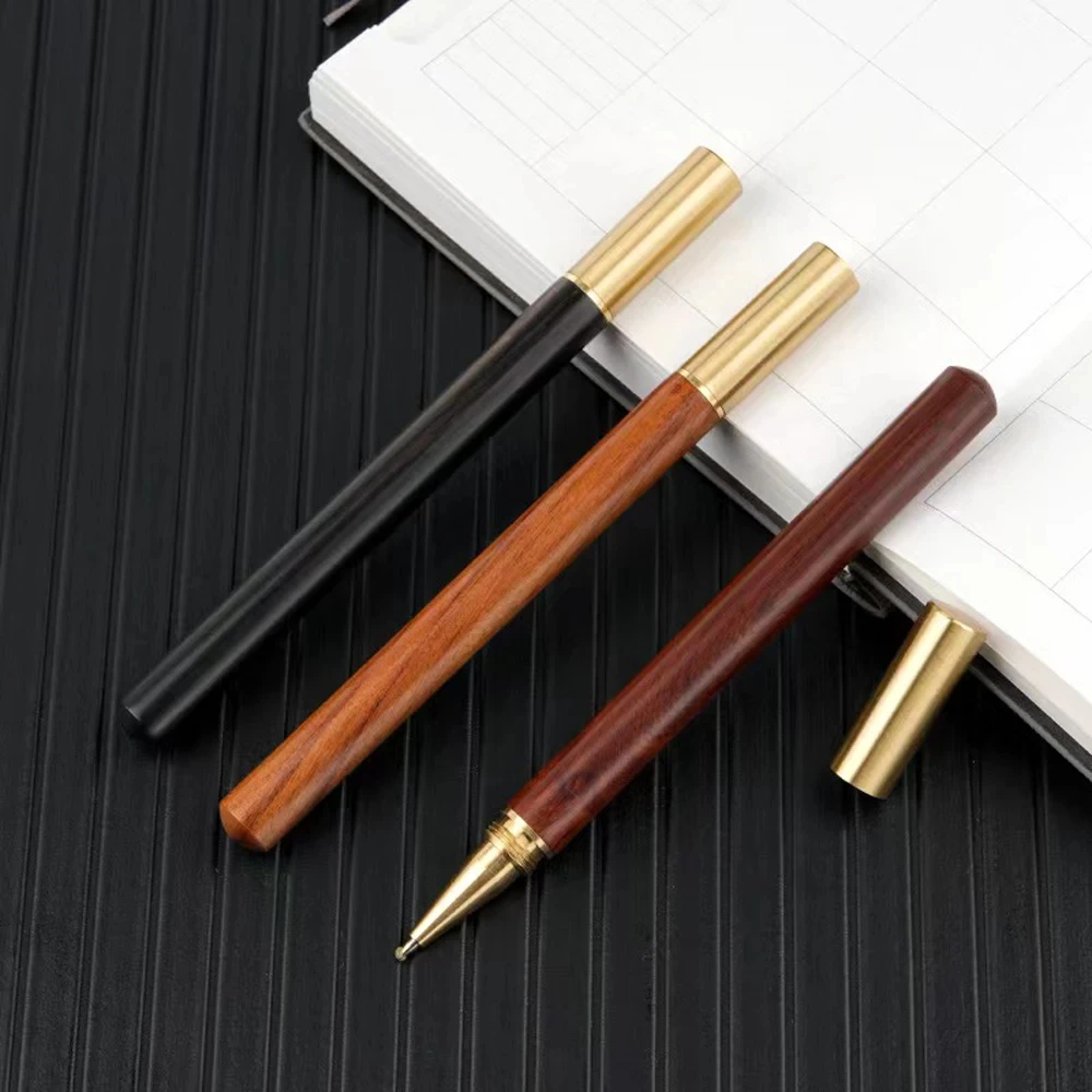1PCS Vintage Wood Body Ballpoint Pen Brass Ball Roller Pen Metal Cap Ball Pen Stationery School Business Gifts Supplies - view 5