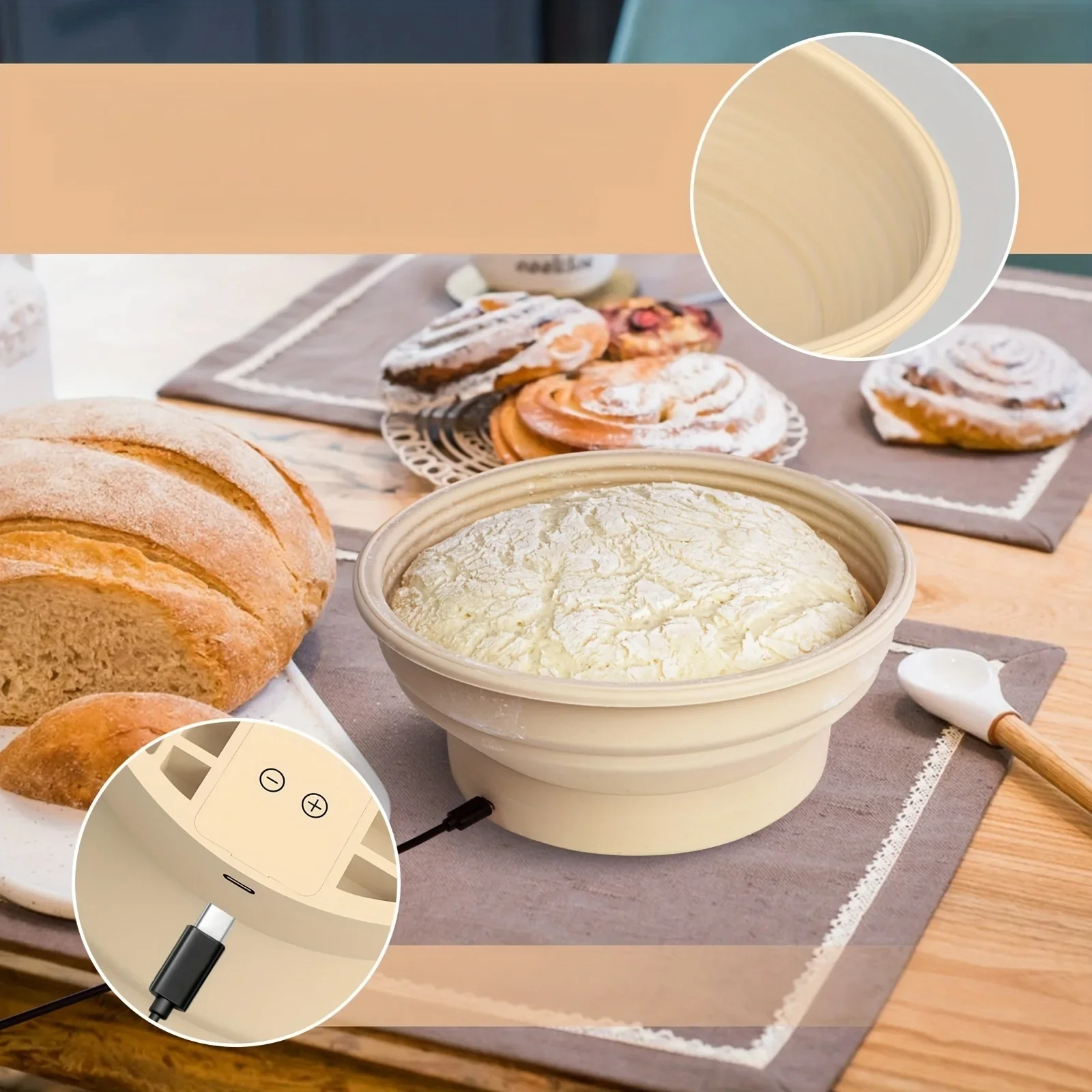 4-Level Temperature Control Silicone Fermentation Bowl with Thickened Edges for Bread Proofing Holiday Party Baking Food Warmer