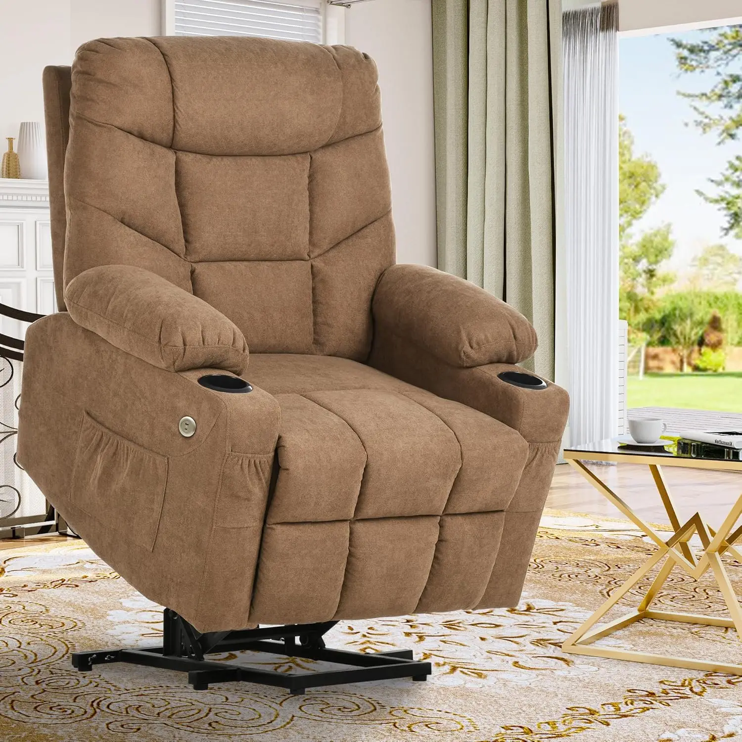 Electric Power Lift Recliner Chair for Elderly, Fabric Recliner Chair with Massage and Heat, Spacious Seat, USB Ports,