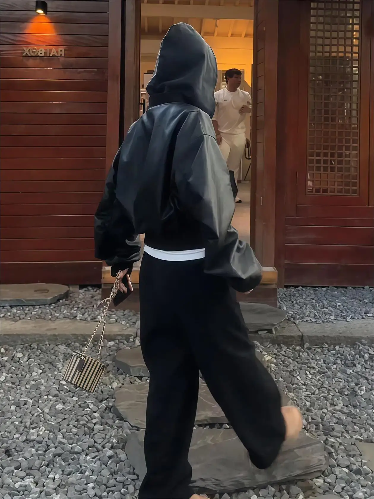 Dwustronna, luźna kurtka damska ze skóry ekologicznej, wiosenno-jesienna, nowa, w stylu koreańskim, z kapturem i zamkiem błyskawicznym.