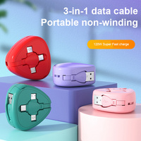 120W 6A 3 in 1 Super Fast Charging Data Cable Portable Retractable USB Micro Type-C Cable For iPhone Xiaomi Samsung Huawei