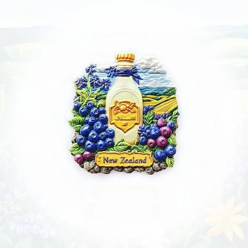 

New Zealand Milk & Blueberry Fridge Magnet - 3D Dairy Souvenir Fresh Farm Decor Unique Kiwi Gift with Strong Magnet