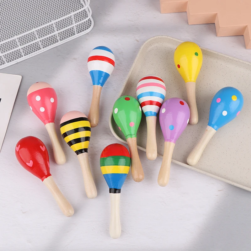 2Pcs Mini Wooden Painting Sand Hammer Maracas Rattle Shaker Toy For Baby Musical Instruments Baby Shower Party Favors Gift Kids