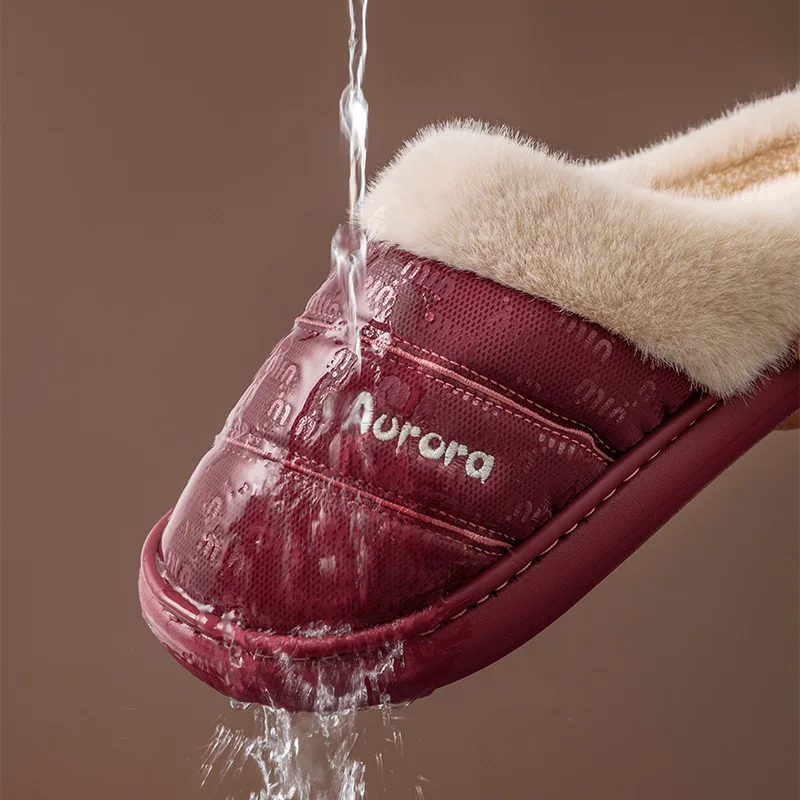 أحذية نسائية مقاومة للماء وغير قابلة للانزلاق سميكة للثلج الدافئ، شباشب قطنية مريحة للرجال، أحذية شتوية داخلية من القطيفة للزوجين #4