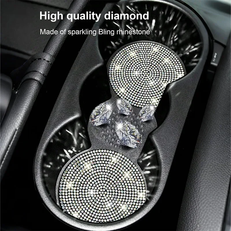 

Car coaster with crystal - anti slip, heat-resistant, elegant diamond like design, light luxury shining, beautiful car interior