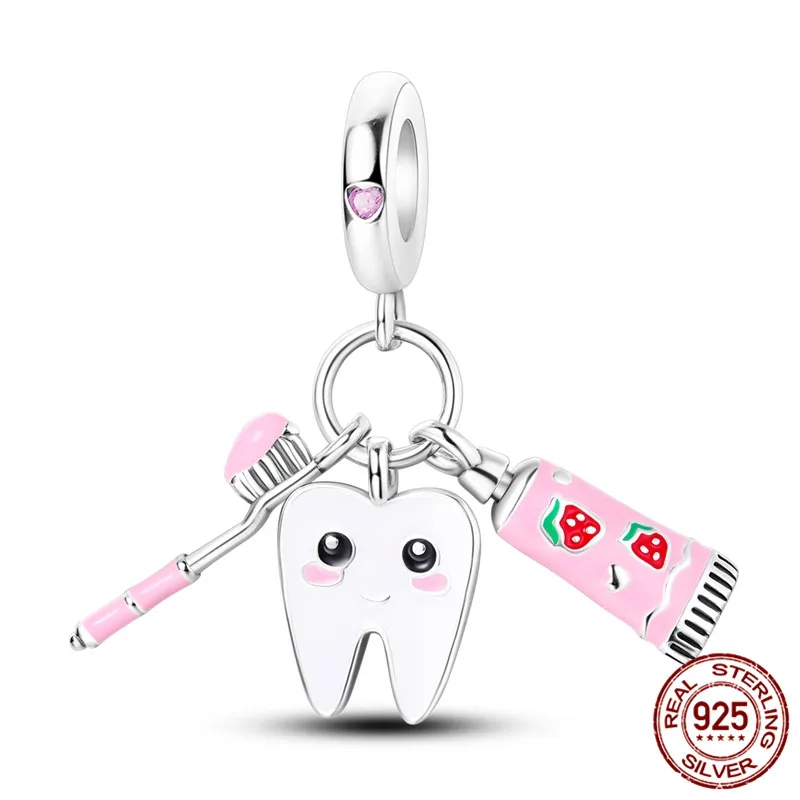 

925 Sterling Silver Tooth Pendant Bead, paired with an original bracelet, a DIY jewelry gift for women.