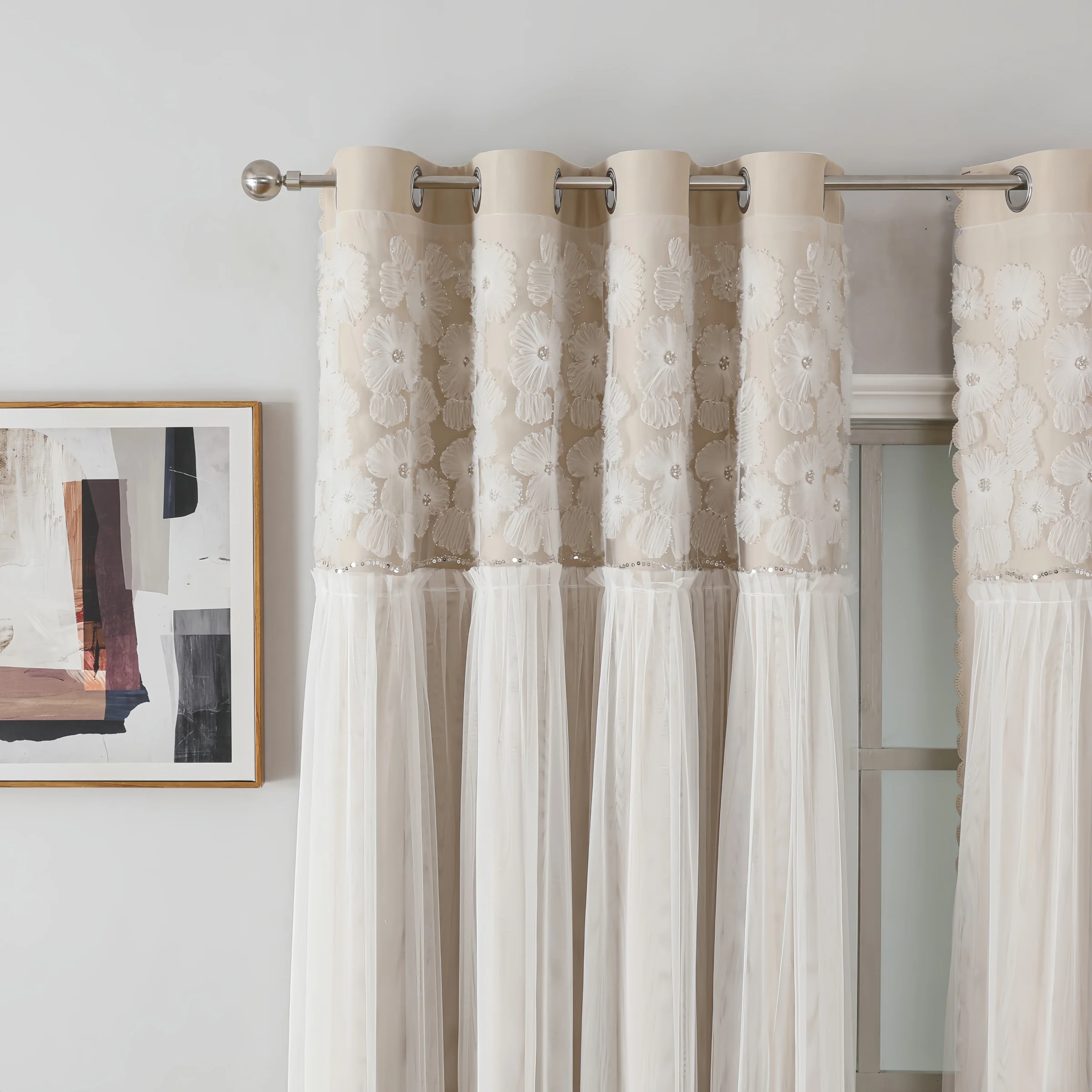Korean-style Lace Curtain Finished Product Full Blackout Curtain Cloth Living Room Bedroom Solid Color Floating Window Curtain