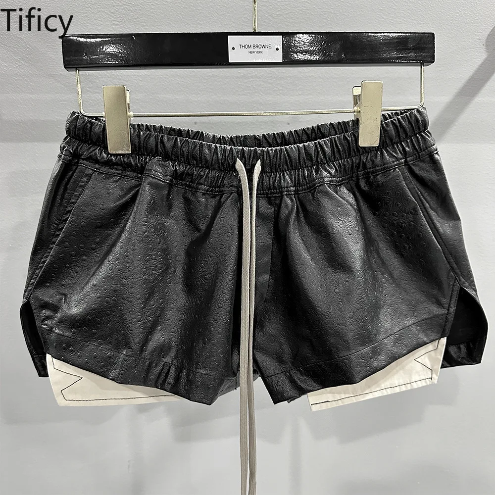 

TIFICY Women's New Fashionable Color Blocking Faux Leather Embossed Lace Up Casual Shorts with Hip Coverage