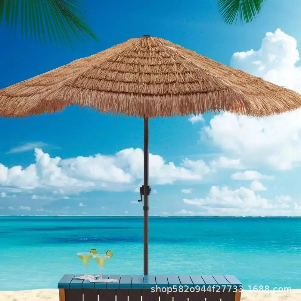 

2.4 meters hand-cranked simple outdoor beach umbrella, simulation, straw, umbrella summer