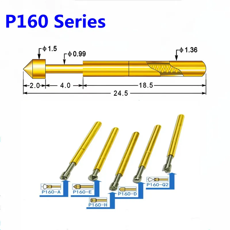 20PCS/Bag P160 Series Brass Spring Test Probe Outer Diameter 1.36mm Length 24.5mm PCB Pogo Pin