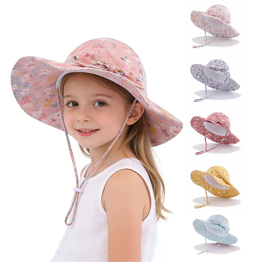 

Girls' sun hat, children's hat, sun protection hat, cross-border all-cotton fisherman hat, wide brim, UV protection