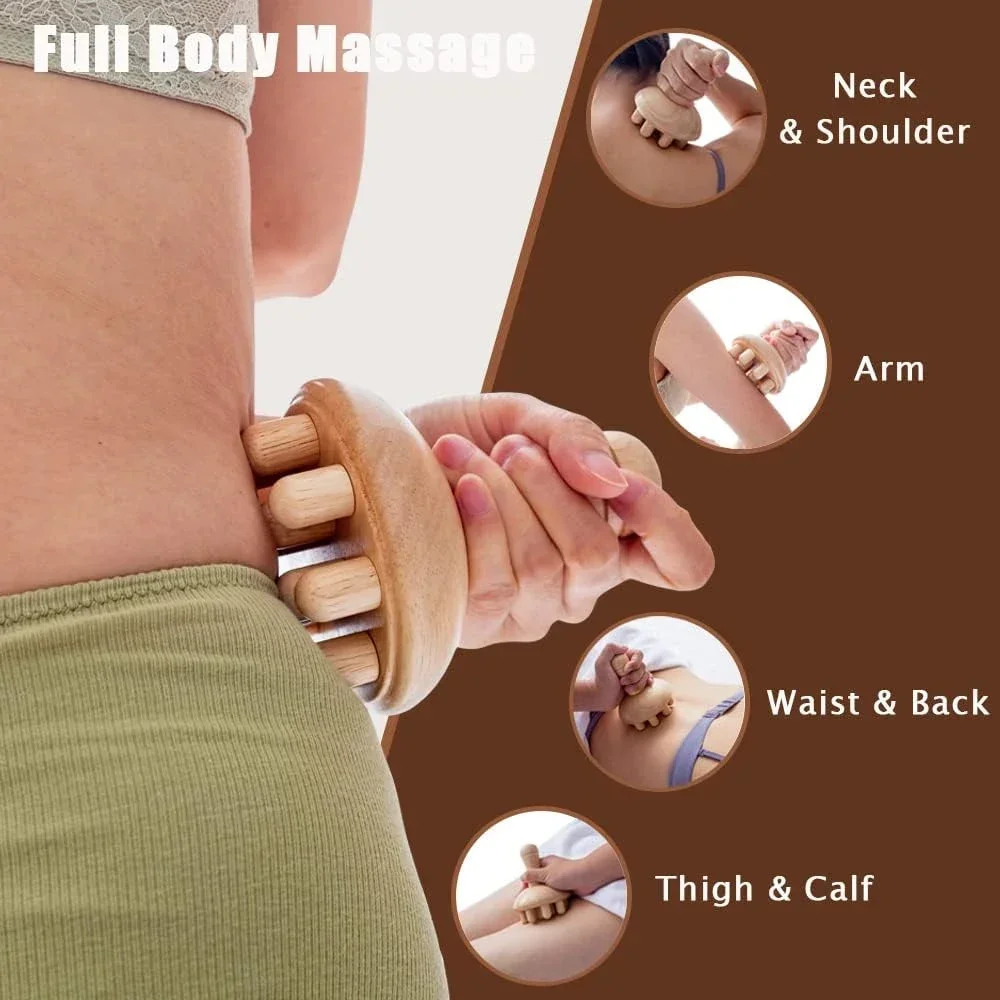 Wood Therapy Massage Tools, Mushroom Lymphatic Drainage Massager, Trigger Point for Deep Tissue, Wood Therapy Tools Body Shaping