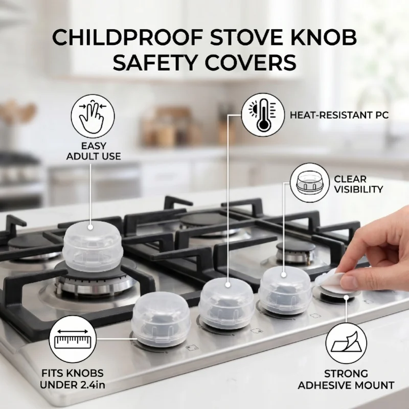 Stove Knob Safety Covers Hard Heatproof PC Childproof Oven Knob Locks For Knob Diameter Less Than 2.4in Transparent 5 Pieces