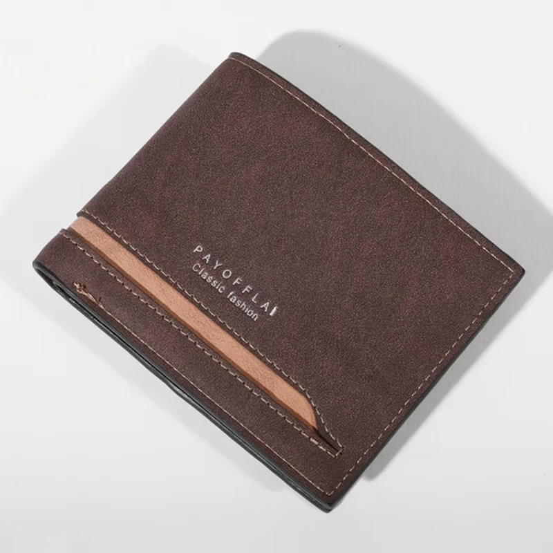 Men\'s Short Wallet Retro Splicing Color Block Frosted Fabric Horizontal Card Bag Wallet