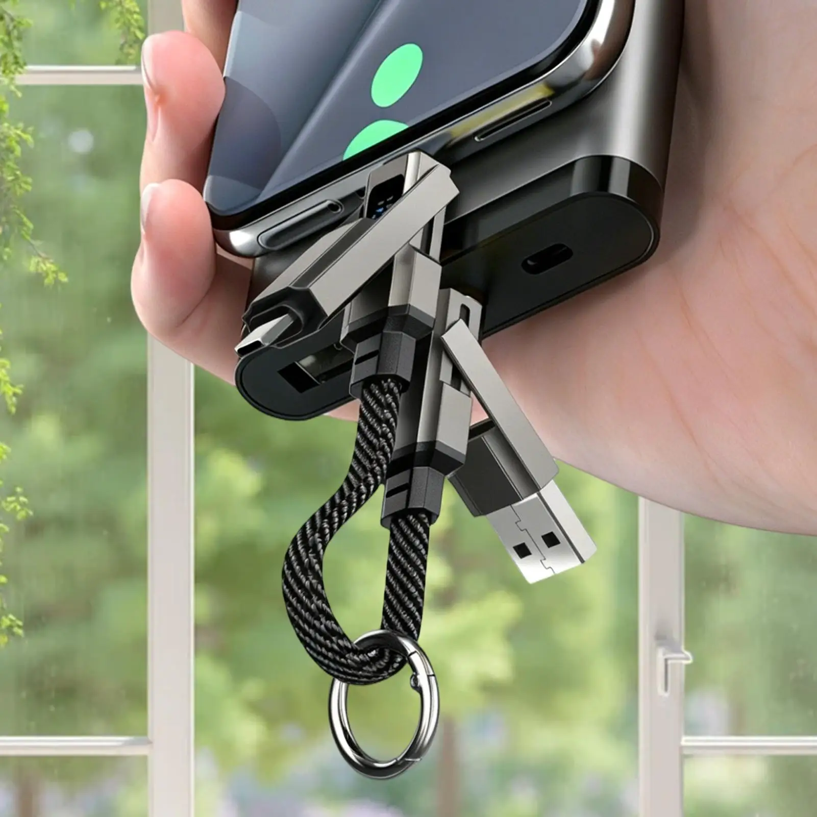 4 In 1 Keychain Charging Cable 4 In 1 65W Fast Charging Charger Cord Keychain Fast Charging Cable For Travel Camping Daily Work
