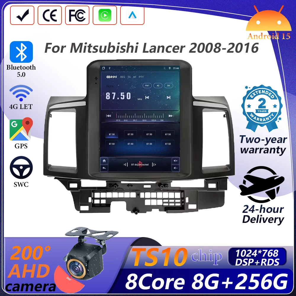 Android 15 For Mitsubishi Lancer 2008-2016 Carplay Multimedia Player navigation 9.7Inch 5G Wifi DSP Touch Display Android Auto
