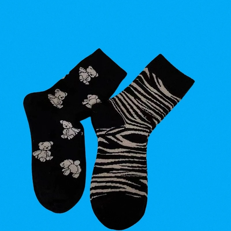 Calcetines de algodón con estampado de oso para mujer, medias de estilo universitario, Retro, moda coreana, primavera y verano, novedad de 5/10 pares