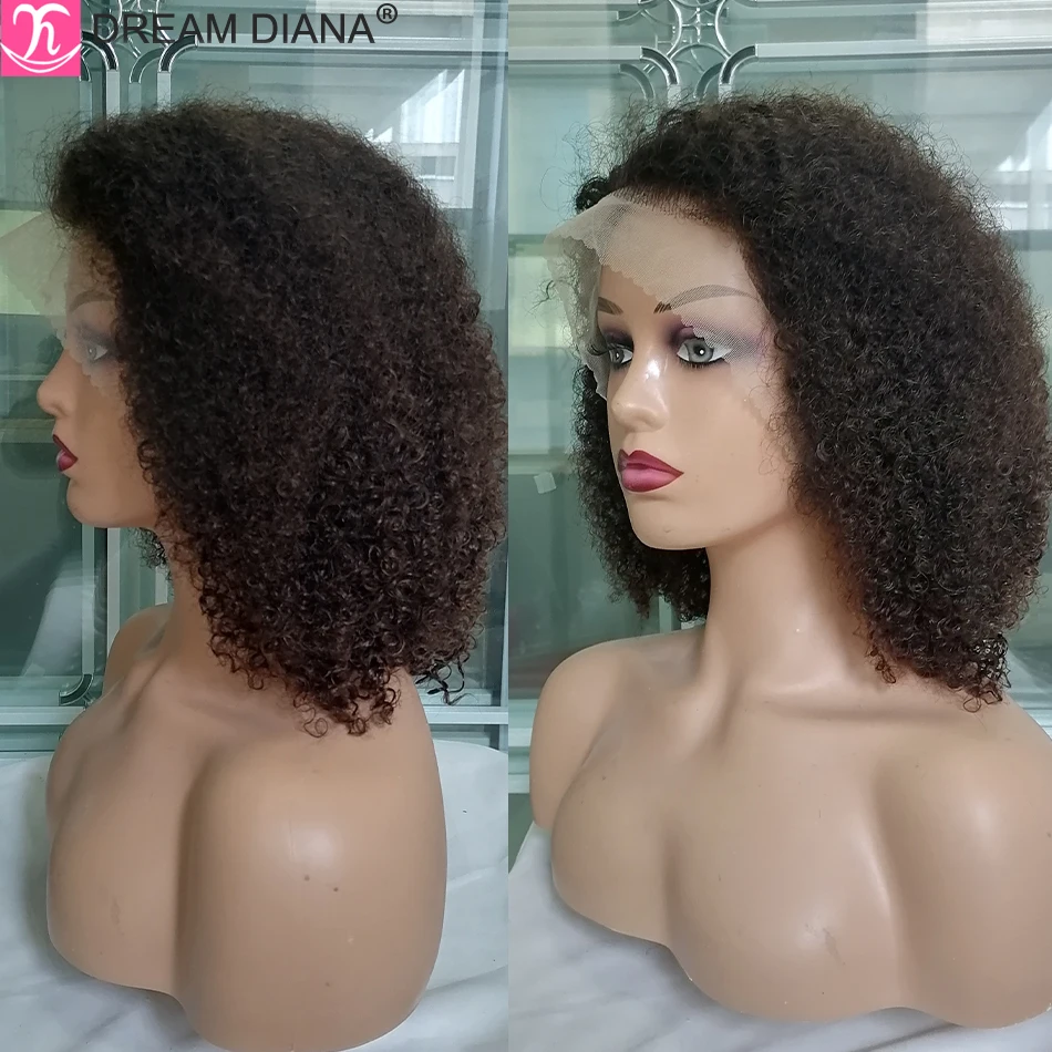 Peluca de cabello humano rizado con encaje Frontal, pelo Afro brasileño de doble estiramiento, 12A, 13x4, 250 de densidad, 4C, Bob