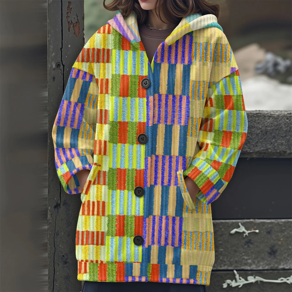 Festival party Hooded sweater 2025 New Women's colored geometry casual women's sweater Bloody Halloween Long sweater