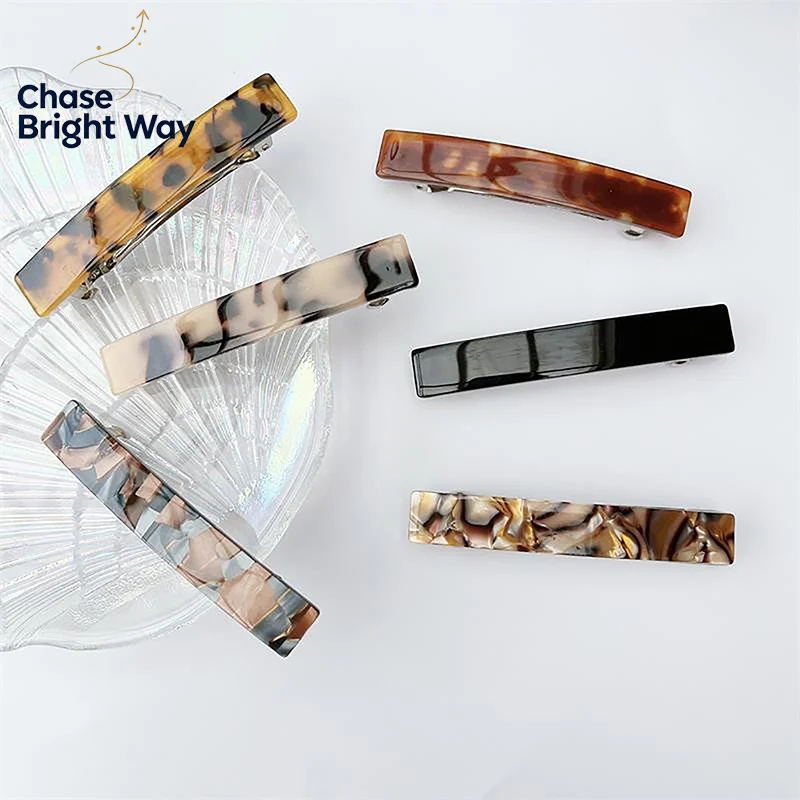 Elegant Leopard Hair Clips Acetate Vintage French Hairpin Colorful Geometric Marble Spring Clips Simple Fashion Hair Accessories