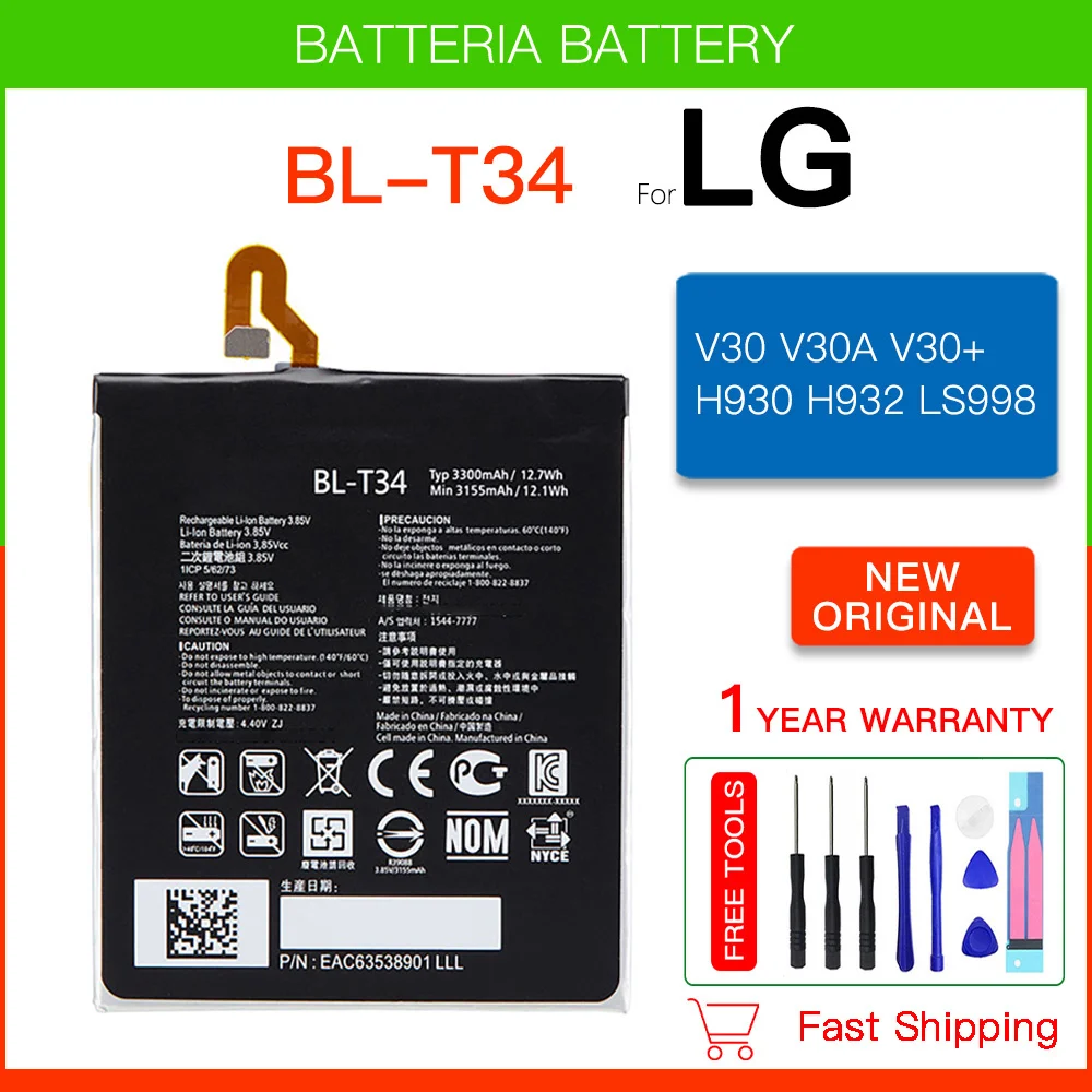 Original Replacement Battery BL-T34 Battery For LG V30 V30+ V30A H930 H932 LS998 BL T34 Bateria 3155mAh+Free Tools Track code