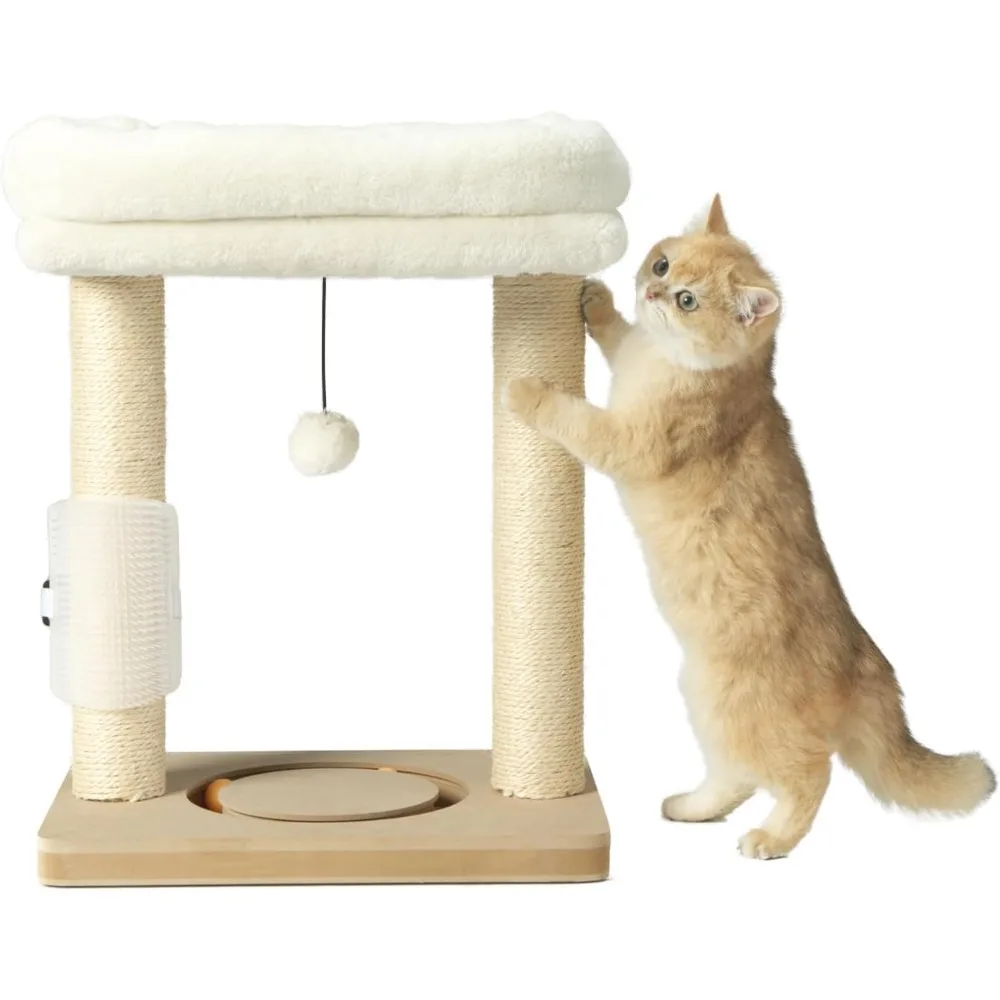 

Small Cat Tree Tower Scratching Post with Perch Bed for Indoor Cats and Kittens,Track Ball Hanging Ball Toy Self-Massage Brush
