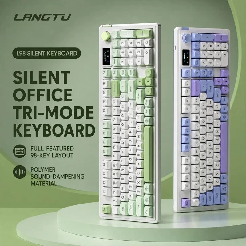 Langtu L98, 98-Key, Tri-Mode (Bluetooth 5.3+2.4g + Wired), Gasket, Hot-Swappable, Rgb Backlight, Mini-Display, Customized Mechanical Keyboard Langtu