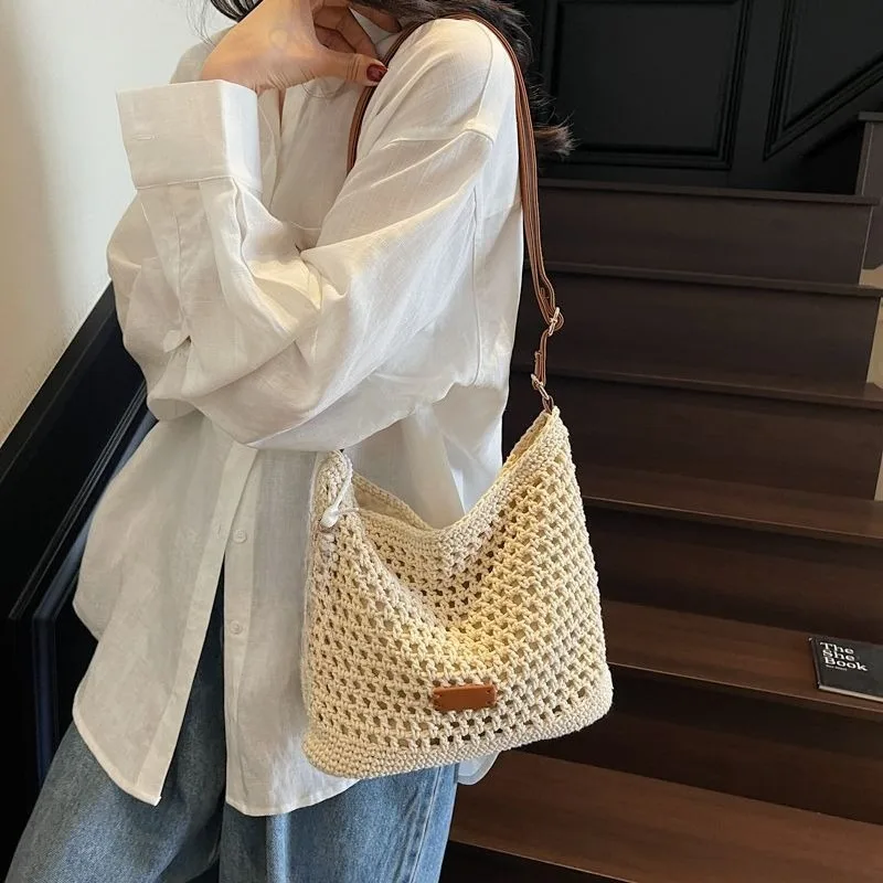 

2025 New Model Knitted Shoulder Bag Casual Handbag for Women Lightweight Beach Tote Holiday Travel Purse
