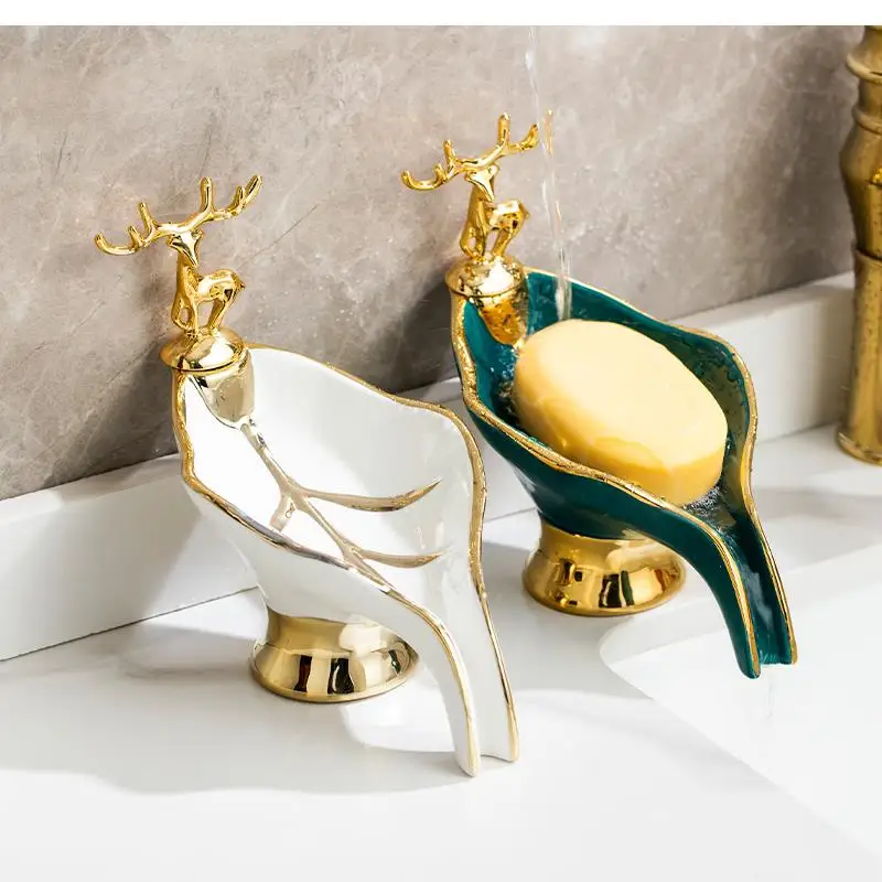 

Drain Soap Holder Box Leaf Shape Bathroom Dish Storage Plate Tray Shower Supplies Rack