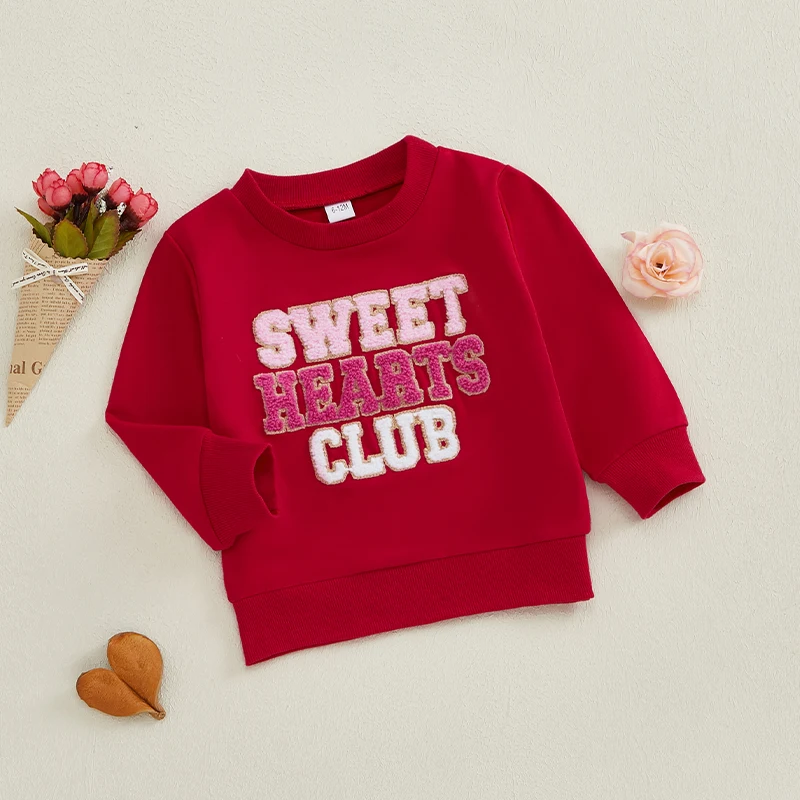 

Valentines Day Toddler Sweatshirt with Heart Embroidery Crewneck Long Sleeve Casual Pullover for Boys and Girls