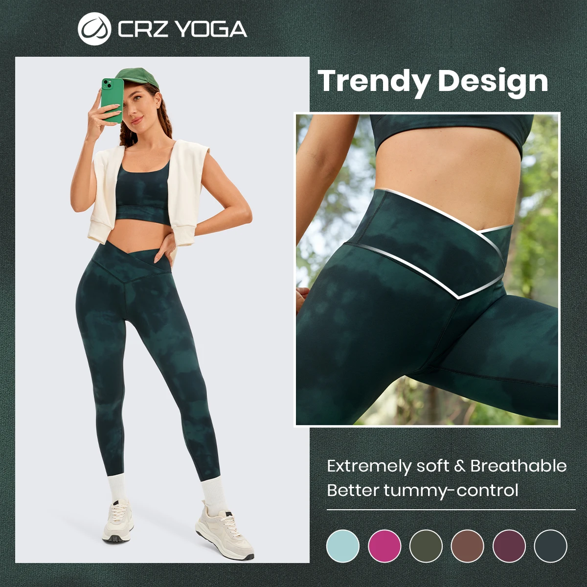 CRZ YOGA Frauen Butterluxe Kreuz Taille Workout Leggings 25 Zoll-V Crossover Hohe Taille Gym Athletisch Yoga Leggings