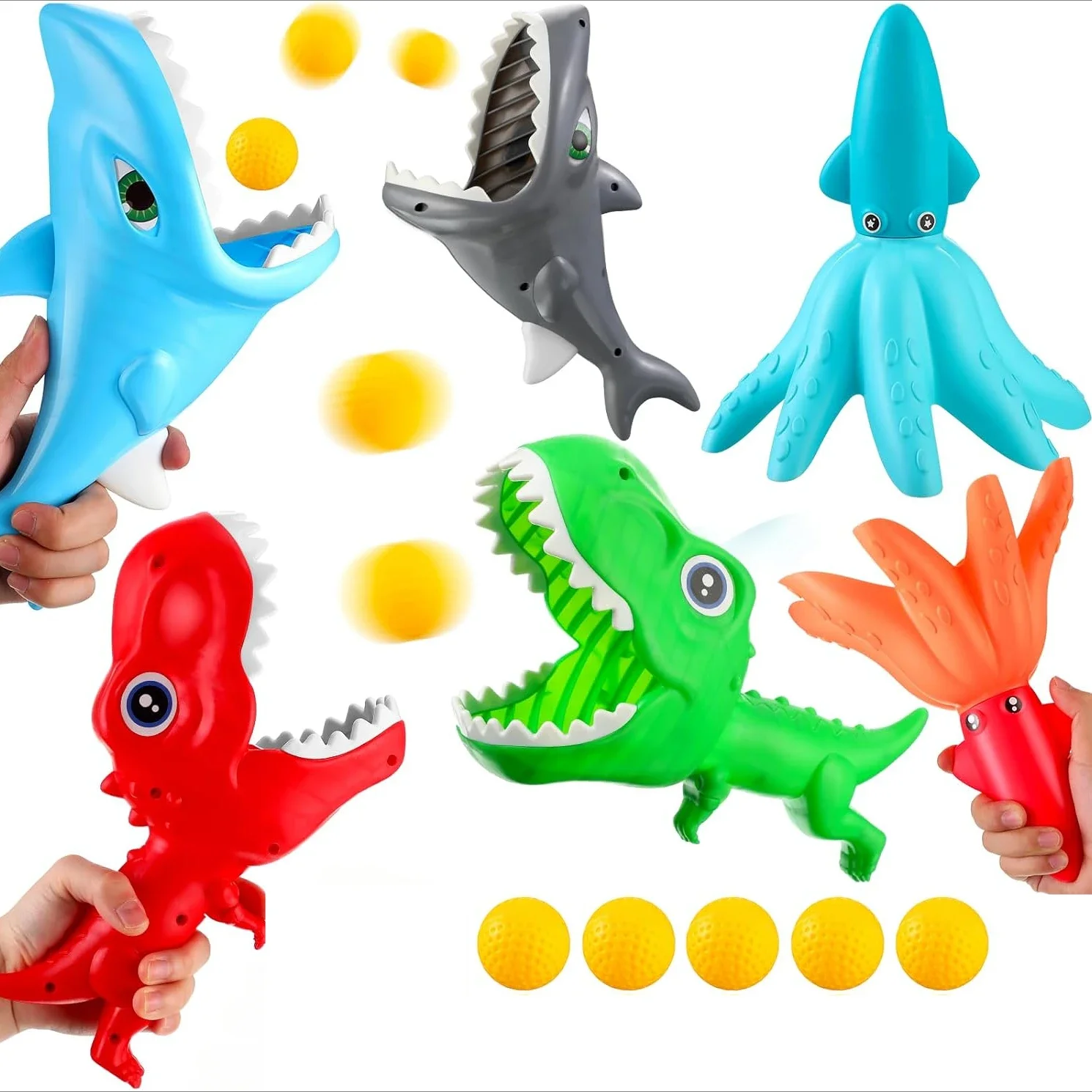 

Fun Pop Pass Catch Ball Game with 5 Balls :Shark Octopus Dinosaur Catch Launcher Baskets Indoor Outdoor Games Activities party