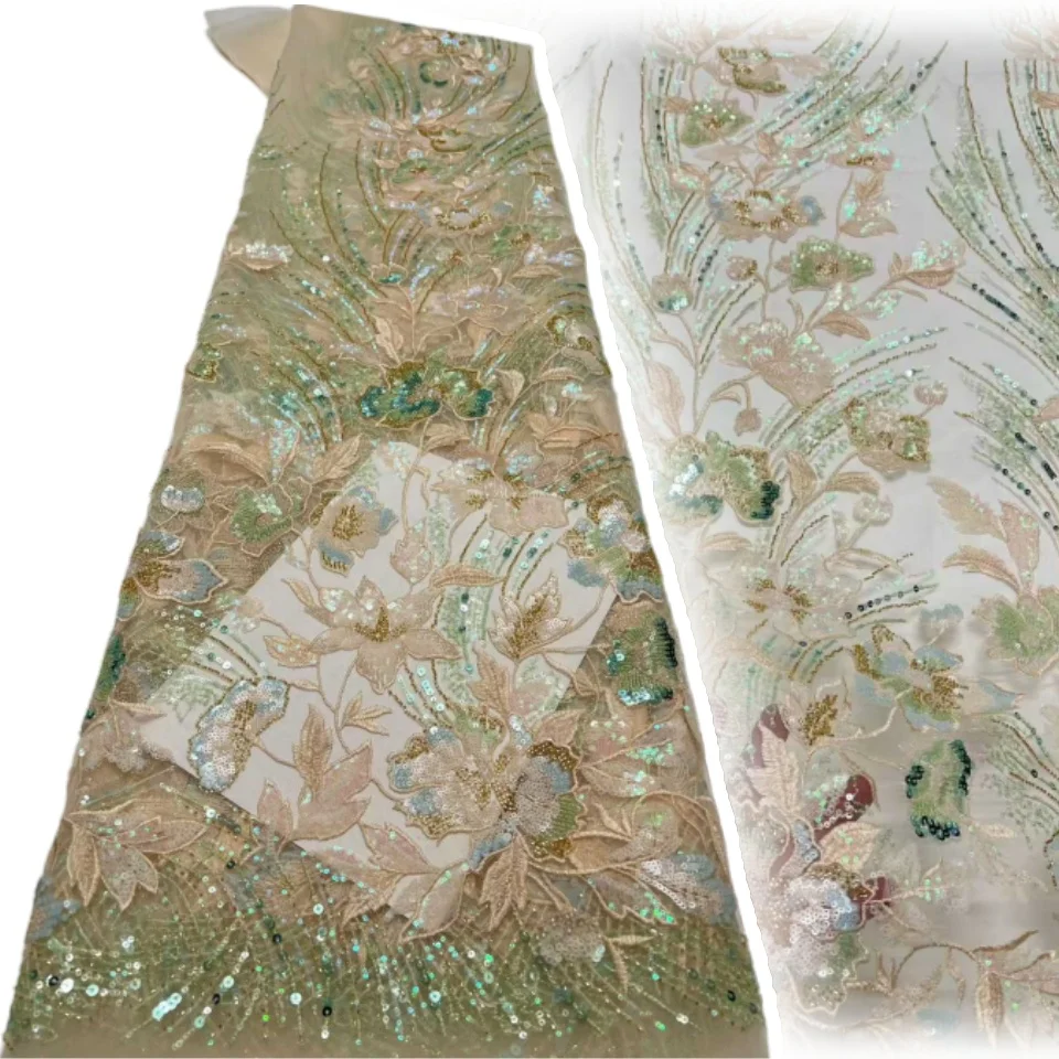 

Новый дизайн, роскошная африканская ткань с бисером и кружевом для жениха, высококачественная нигерийская ткань с пайетками для пошива праздничных платьев 2026, 2344