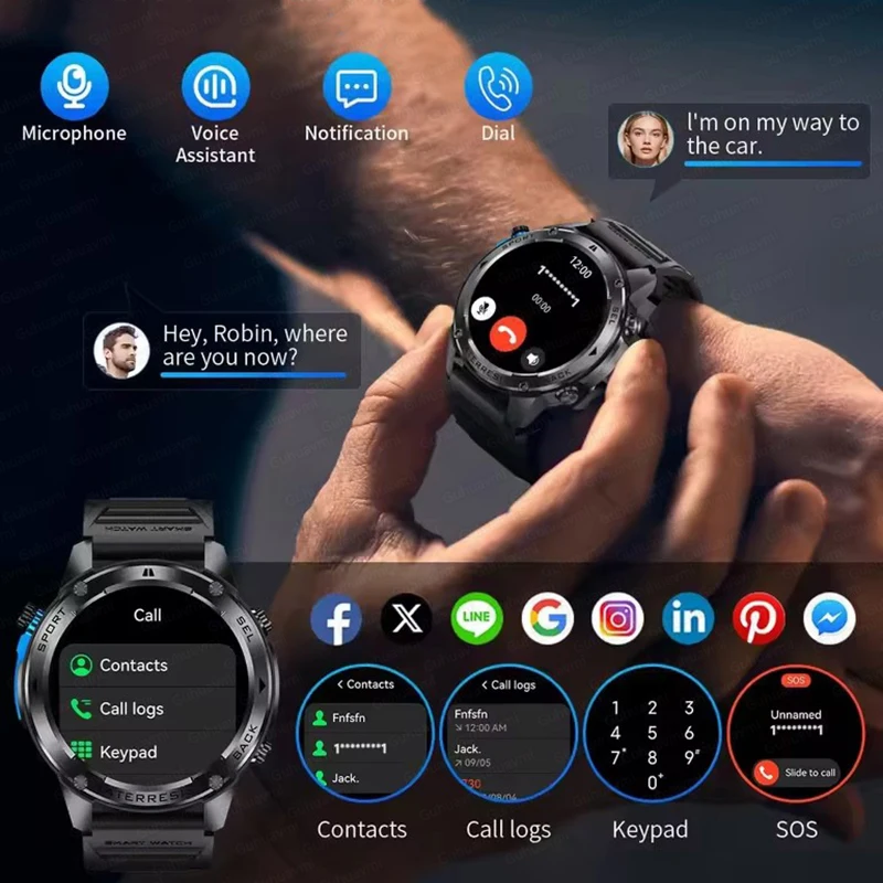 2026년 신형 아웃도어 군용 GPS 트랙 스마트워치 5ATM 방수 내장 듀얼밴드 GNSS 나침반 수영 스포츠 스마트워치 남성용