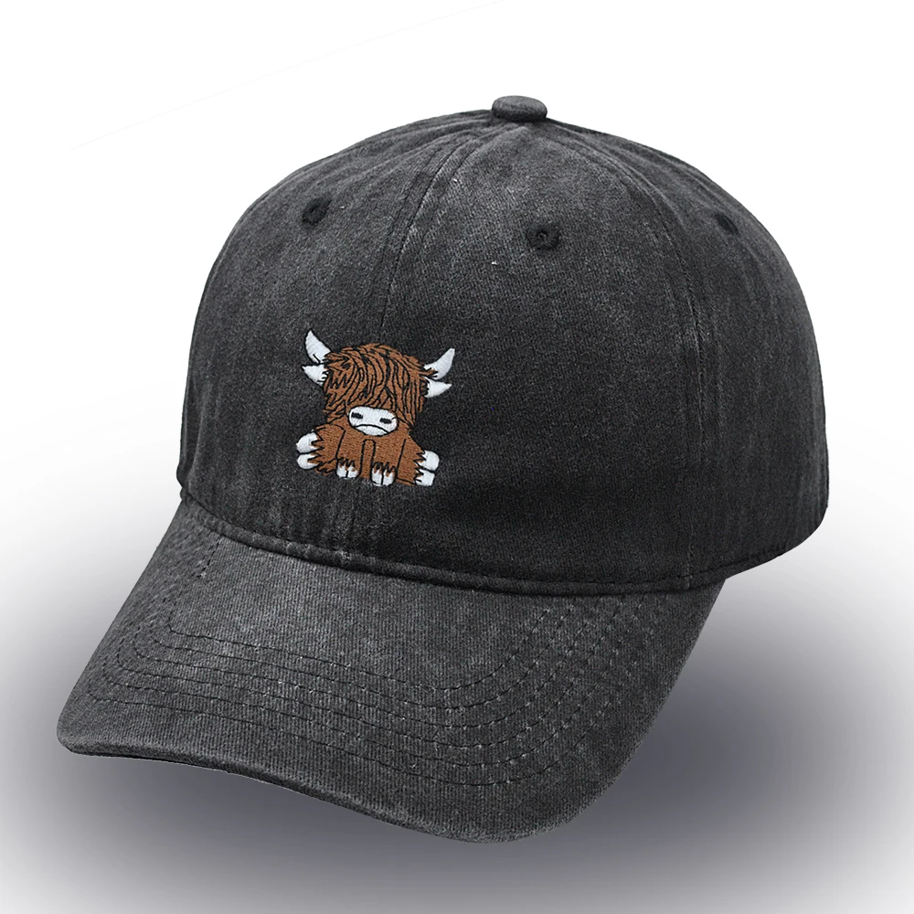 Scottish Highland Cow Baseball Cap Embroidered Retro Scotch Cow Dad Hat  Cotton Unisex