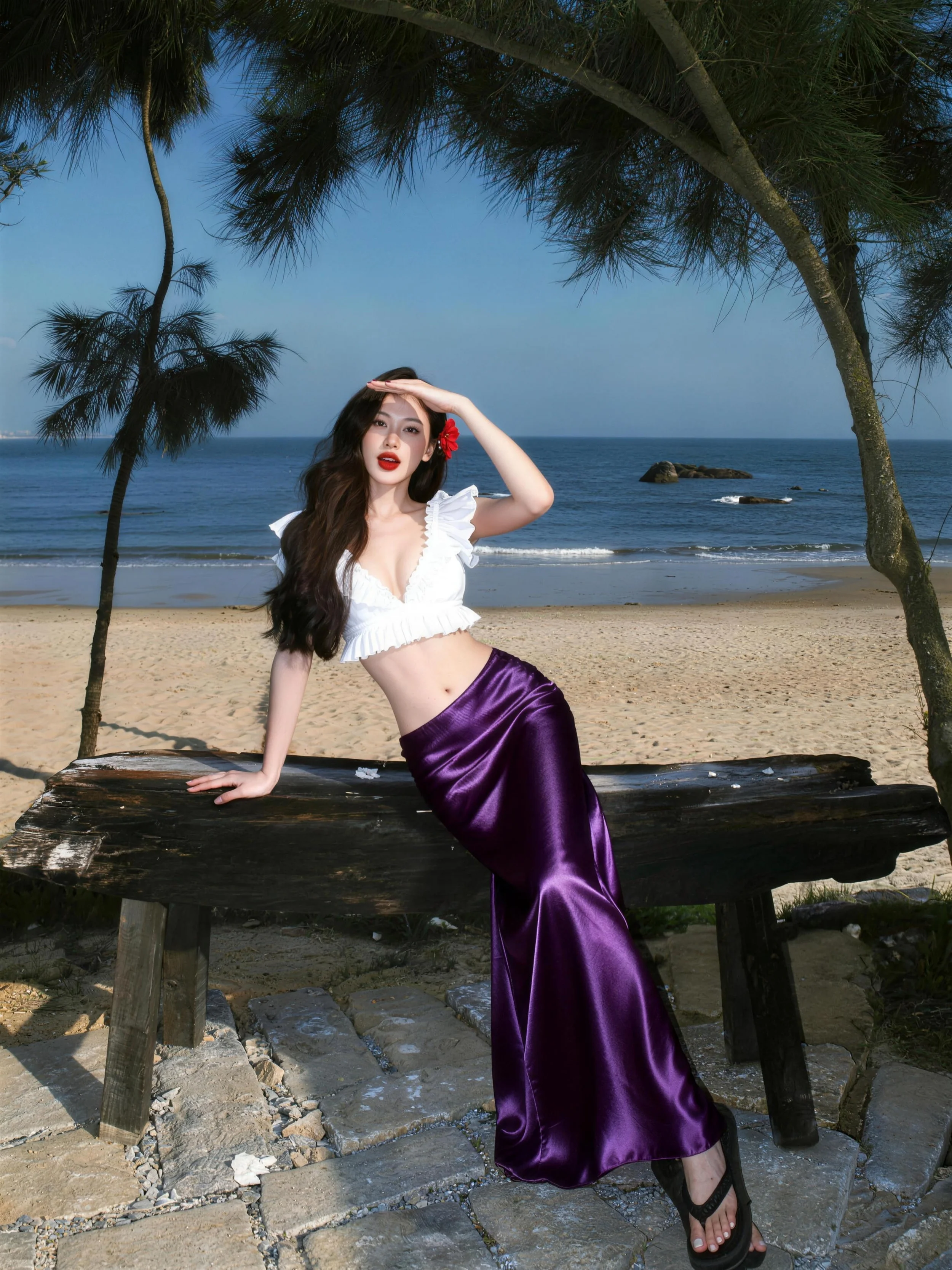 Falda de satén morado para mujer, estilo coreano, de cintura alta, línea A, con efecto de cola de pez, para primavera y verano, ideal para vacaciones y un look relajado.