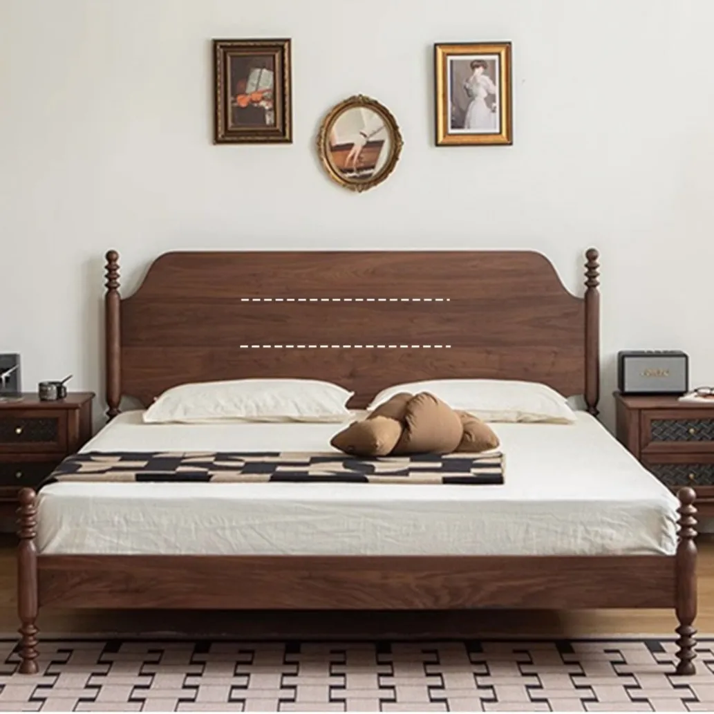 Factory furniture Solid wood bed 1.5m black walnut cherry wood 1.8m double bed Wedding bed