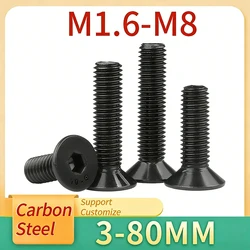 1-50pcs M1.6 M2- M8 Black Hexagon Hex Socket Head Flat Countersunk Allen Bolt Screw Grade 10.9 DIN7991 Support Customize