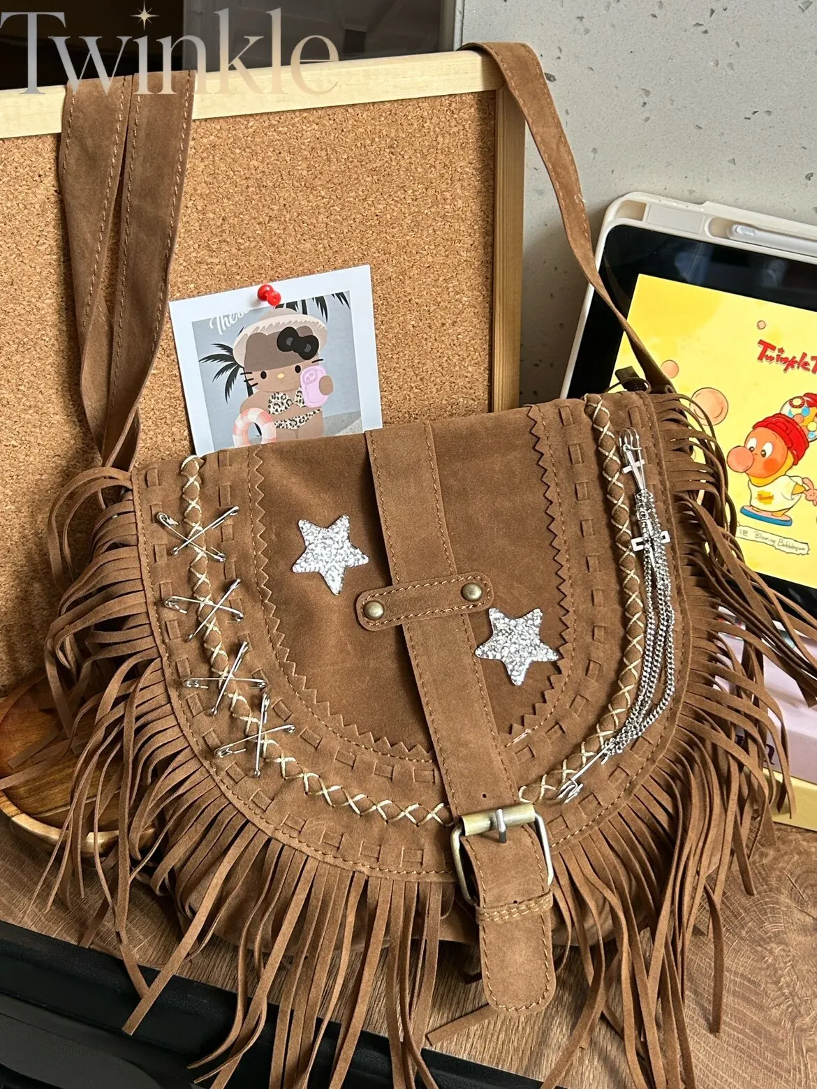 Maillard Saddle Bag Vintage Tassel Star Cross Brown Crossbody Purse Retro Shoulder Handbag Women Caramel Fringe Sling