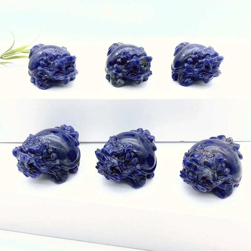 Drop shipping 1pc Natural Crystals Sodalite Dragon Turtle Carving Craft Gift Reiki Healing Statue Stones and crystals