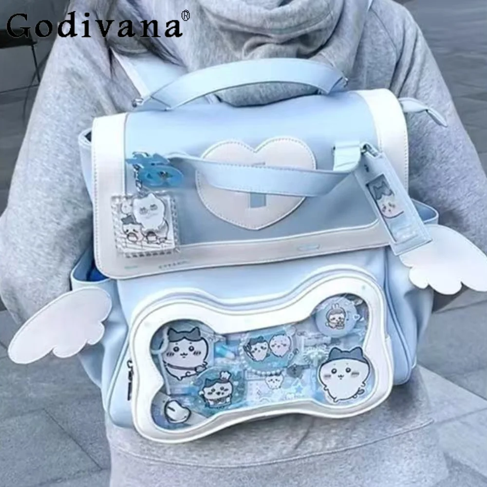 Stile giapponese grande capacità piccola ala strato trasparente Itabag carino sorella blu zaino Casual donna borse a tracolla