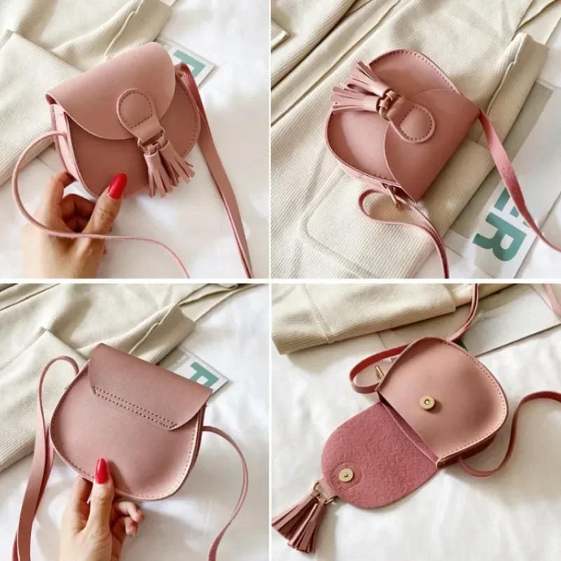 Sac à main en cuir PU pour enfants, petit sac initié, accessoires mignons à pampilles, porte-monnaie pour enfants, sacs à bandoulière pour filles, sacs à main et sacs à main