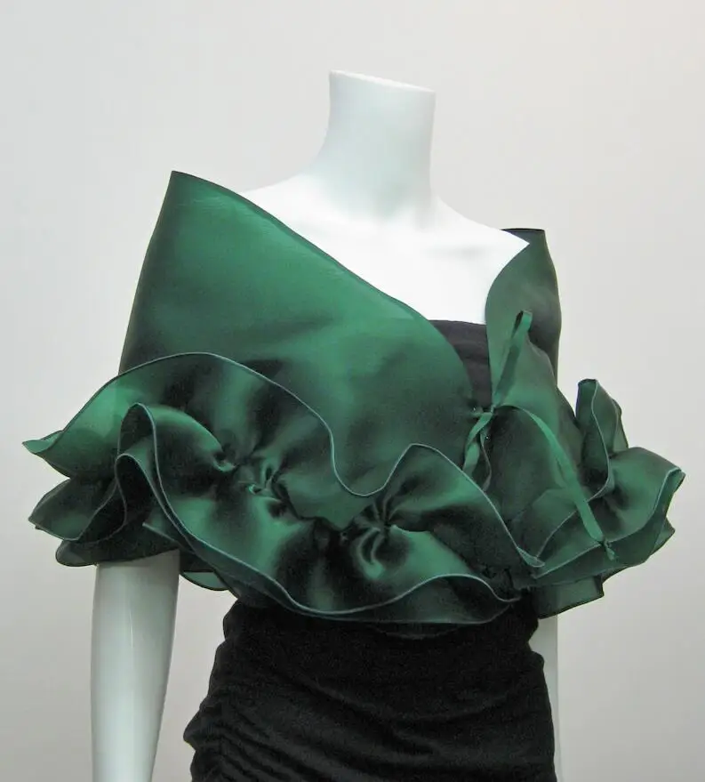 Ruffles Wedding Wrap Green Navy Blue 2023 Scarf Cape Organza Wedding Woman Party Stoles Bridal Jacket Evening Shrug