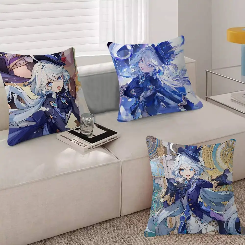 Games Genshin I-Impac Furina Cushion Office Cushion Pillowcase Car Cushion Cover45X45CM Lumbar Pillowcase Sofa Pillowcover