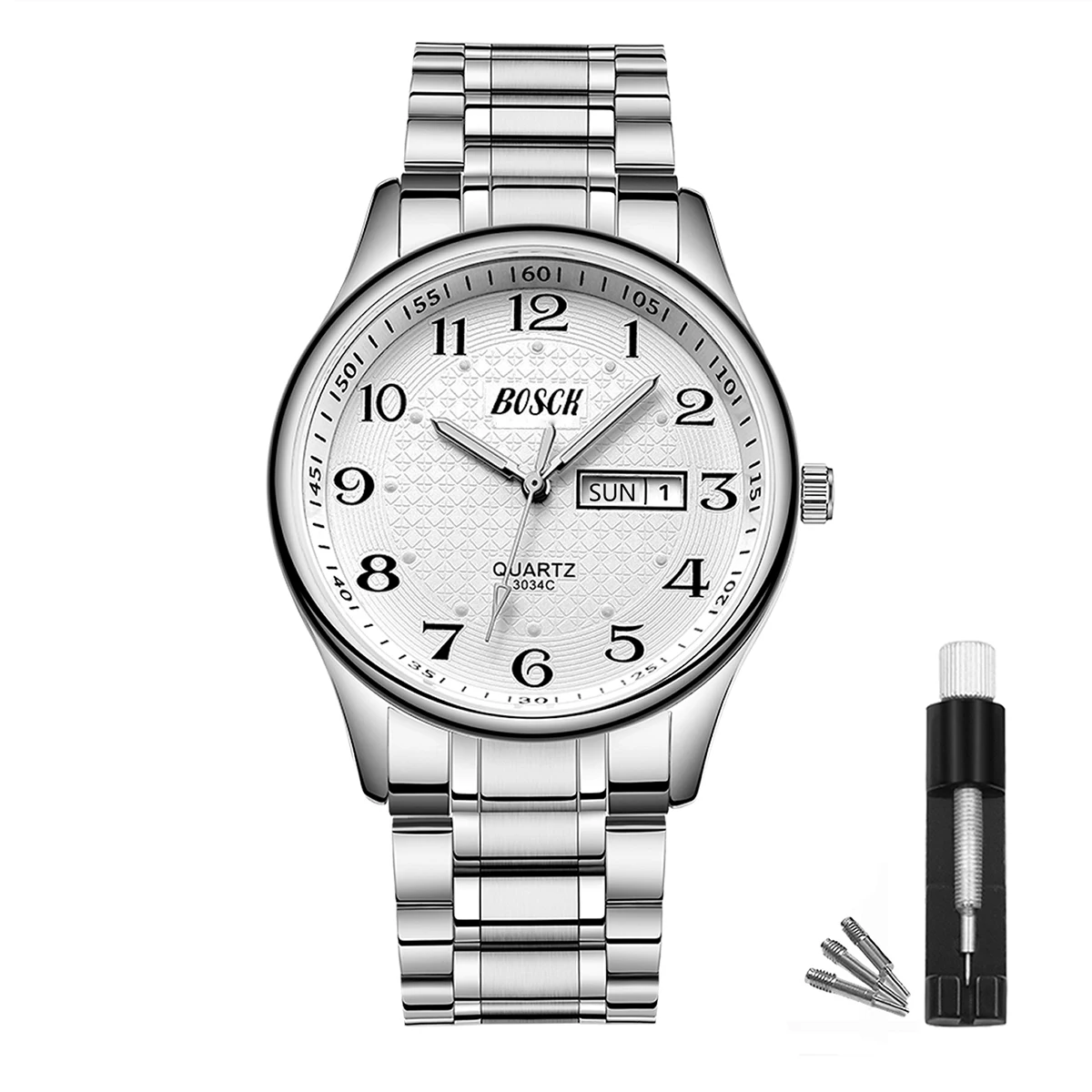 BOSCK Analog Mens Watch,40mm Easy Read Auto Date and Day Stainless Steel Business Watch for Men,30M Waterproof Mens Wrist Watch