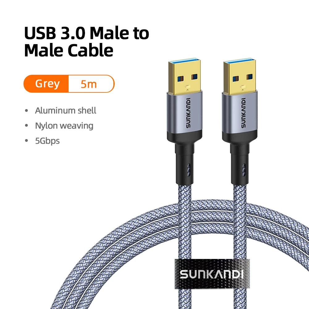 SUNKANDI USB 3.0-kabel, USB 3.0 A-naar-A-kabel, mannelijk naar mannelijk, met dubbele A-connector, voor harde schijfbehuizingen, dvd-spelers en laptops.
