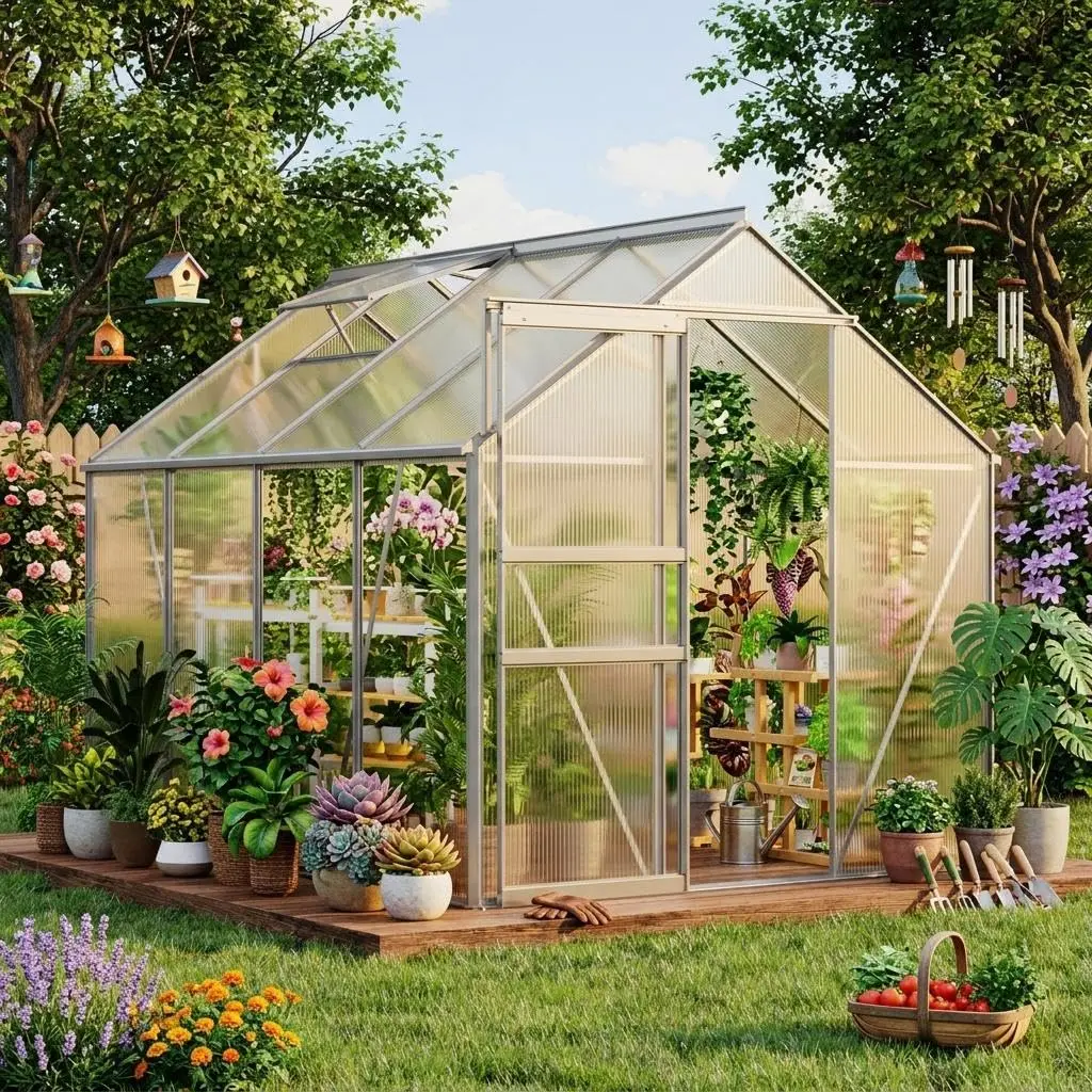 6 x 8 ft Polycarbonate Greenhouse Kit for Outdoors, Heavy Duty Garden Greenhouse with Reinforced Aluminum Frame,, Customized