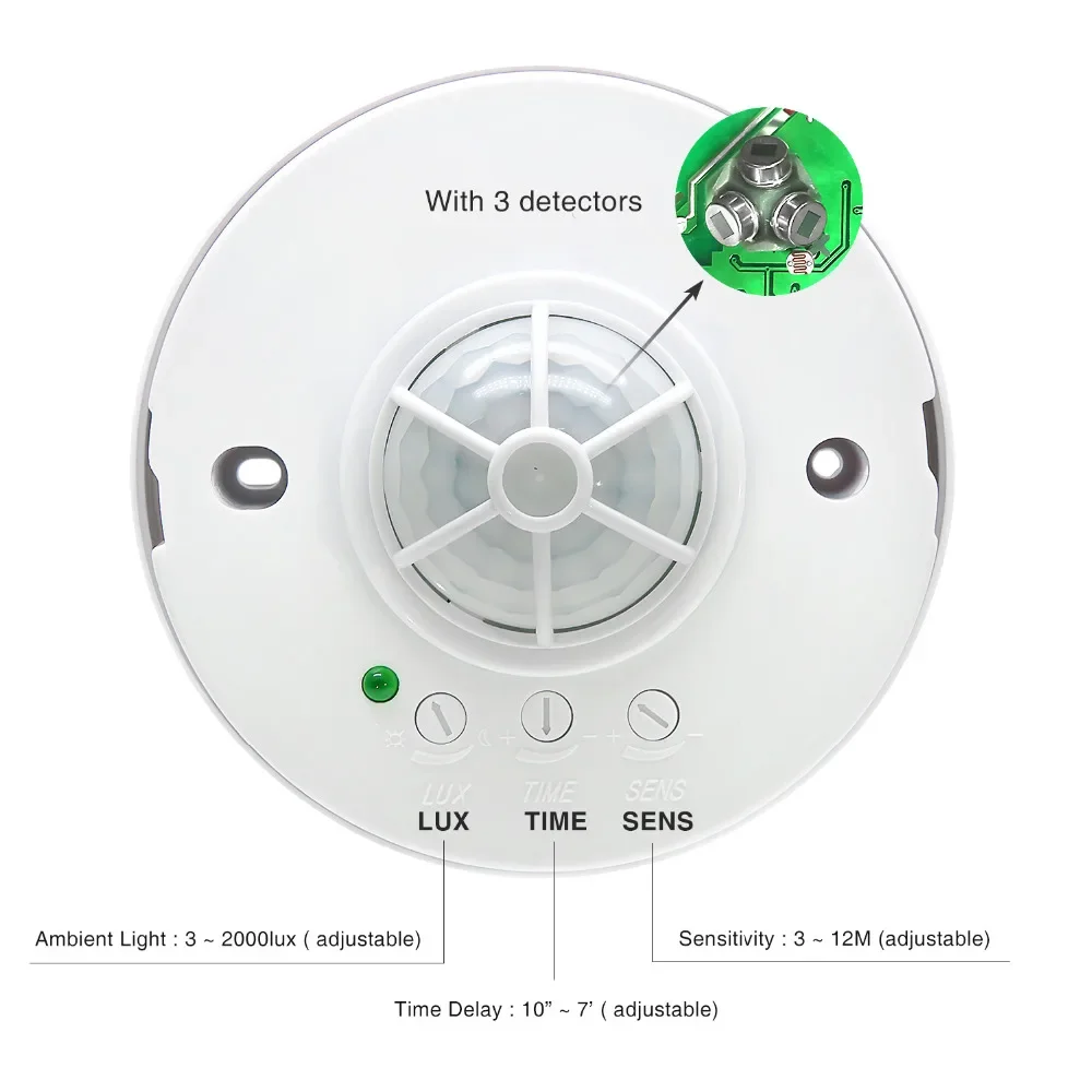 

High Sensitivety Adjustable 360 Degree Ceiling PIR Motion Sensor With 3 Detectors 110V 220V Led Light Switch